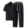 Футболка, брюки, костюм, модные карманы, пуговицы, мужской летний спортивный костюм, однотонный комплект из рубашки и брюк, мужской комплект из рубашки и брюк, мужская одежда