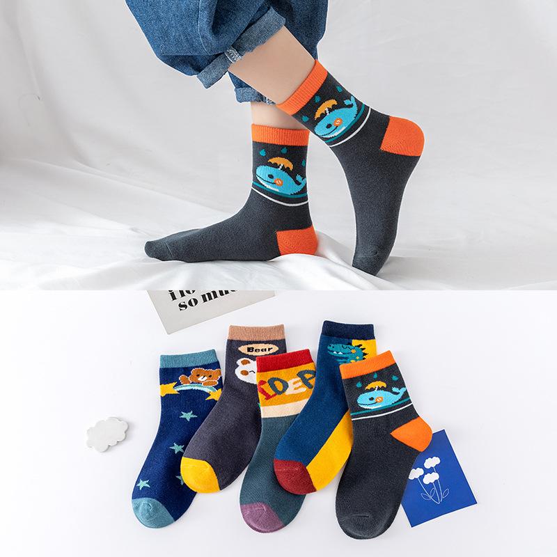 Детские носки с рисунком медведя из мультфильма для детей 0-13 лет, впитывающие пот и ветер, износостойкие, средние носки-трубы