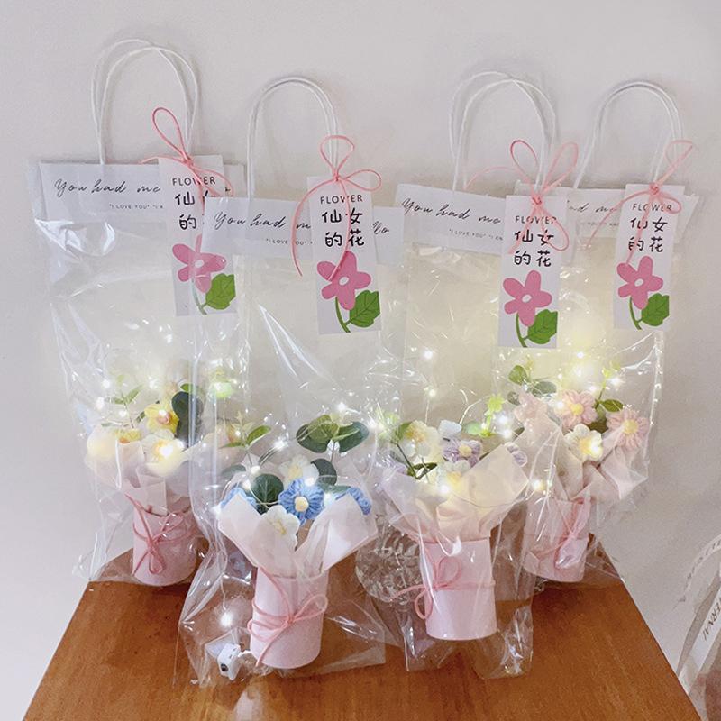 Diy Маленький Свежий Сладкий Упаковка Подарочный Вязаный Плюшевый Слоеный Букет Цветов Ручной Работы Многоцветный