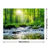 1 piece dense forest morning sunrise photography background - reusable vibrant green trees and stream scenes