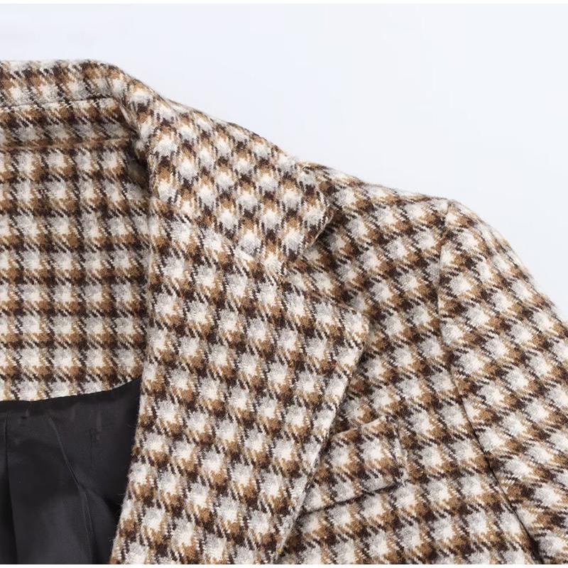 Модные клетчатые пальто женские свободные лацканы с пуговицами и длинным рукавом женское пальто элегантная осенне-зимняя модная женская верхняя одежда