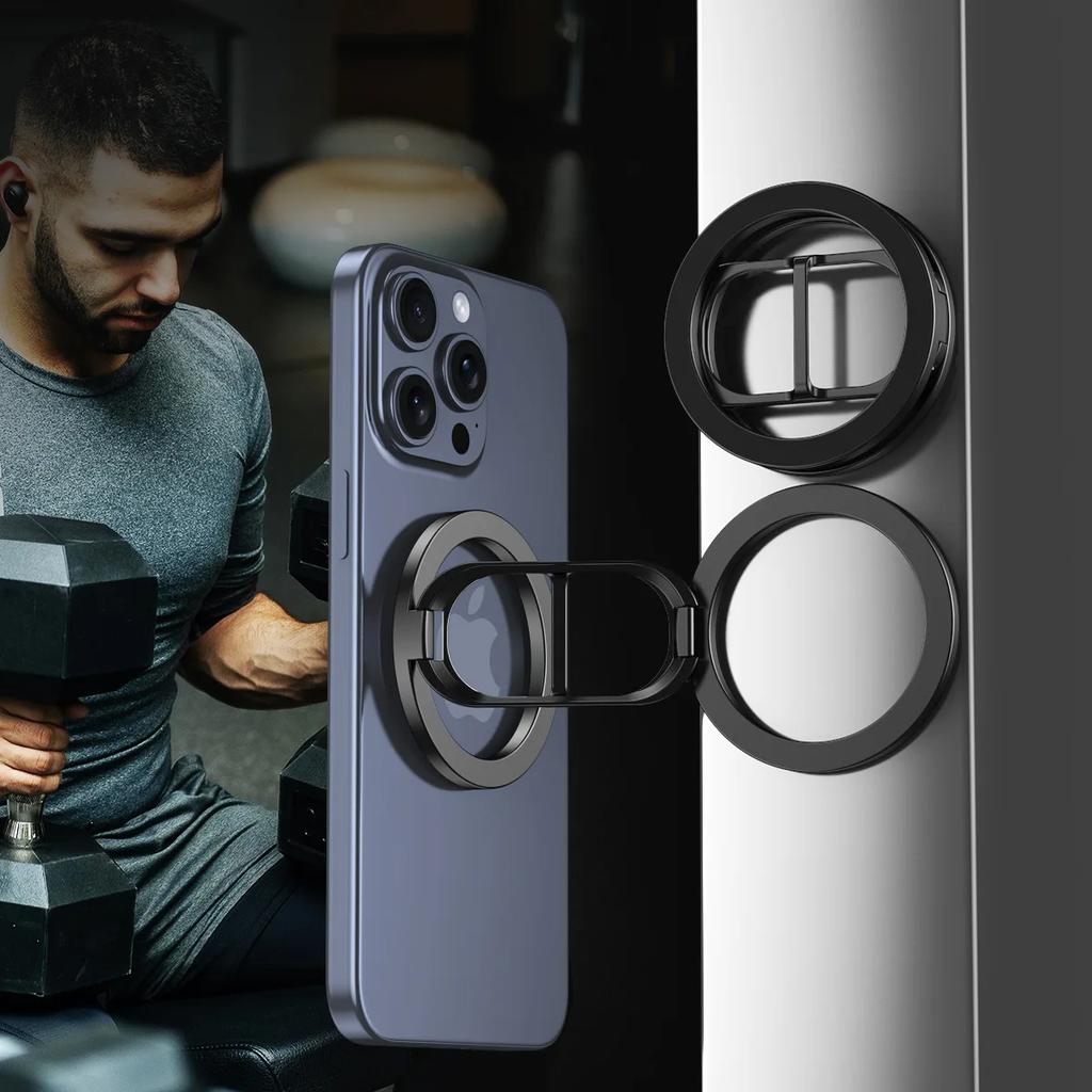 Двусторонний магнитный держатель для телефона Magsafe - Вращение на 360° и складной, подходит для крепления в автомобиле, беговой дорожки в спортзале и повседневного использования