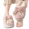 Maternity Bow Knot Cotton Slippers: Plush, Non-Slip, Thickened, Closed-Heel Autumn/Winter Footwear for Women