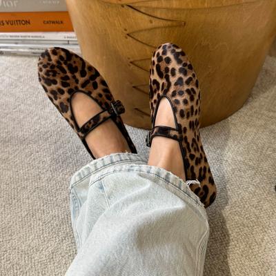 Версия из овчины~ Кожаные туфли Мэри Джейн с пряжкой в одно слово, женские балетки на мягкой подошве, обувь с леопардовым принтом, маленькие кожаные туфли