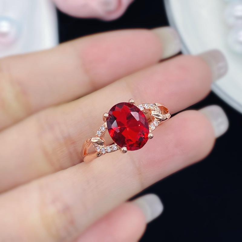 BELLA BOX Red Oval Shape New Temperament Elegant Opening Rings For Women Zircon Wedding Engagement Party Fine Jewelry Gift