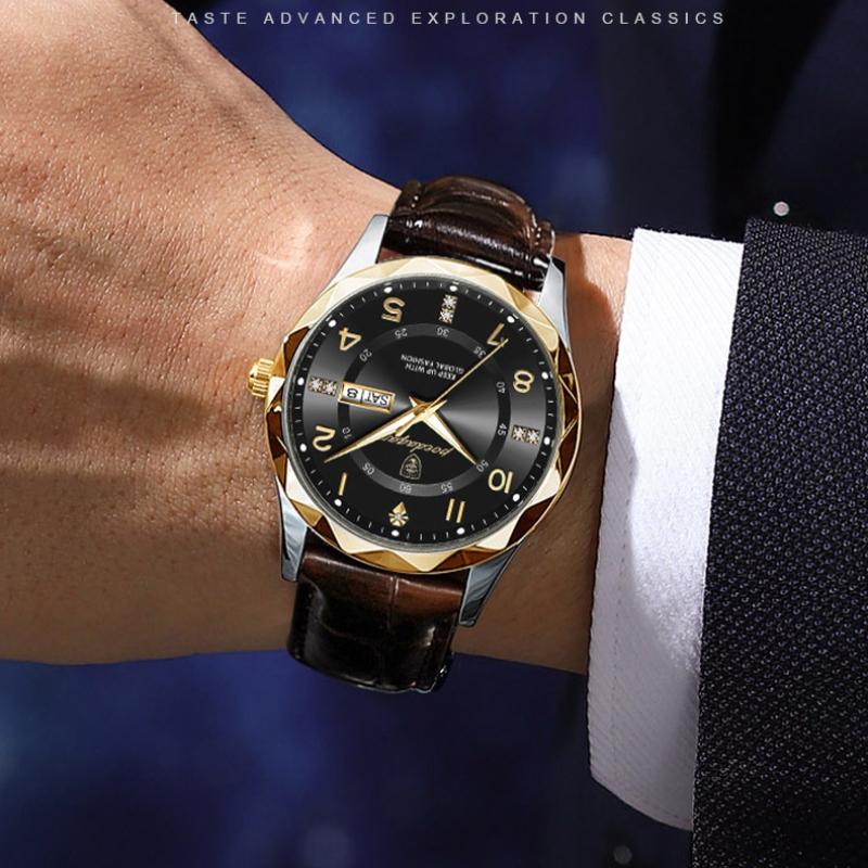 2024 Новый тренд, модные роскошные мужские часы, светящиеся водонепроницаемые часы с двойным календарем, ультратонкие кожаные мужские часы с автоматическим механизмом, украшенные бриллиантами