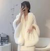 Women's Oversized Knitted Cardigan Cape with Imitation Rex Rabbit Fur Collar – Autumn/Winter Shawl.