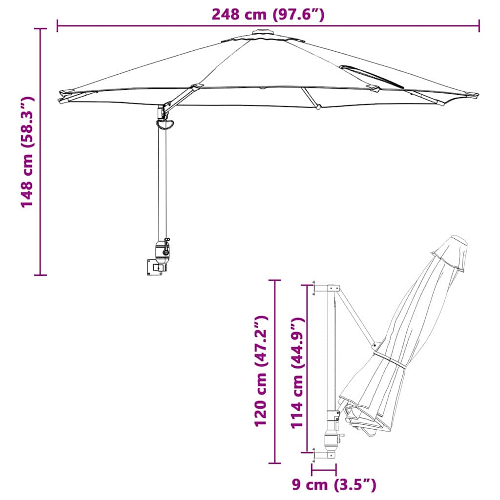 Garden Sun Umbrella Green 248 x 248 x 148 cm Polyester and Steel