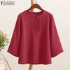 Women Casual V-Neck Solid Color Loose 3/4 Sleeve Blouse