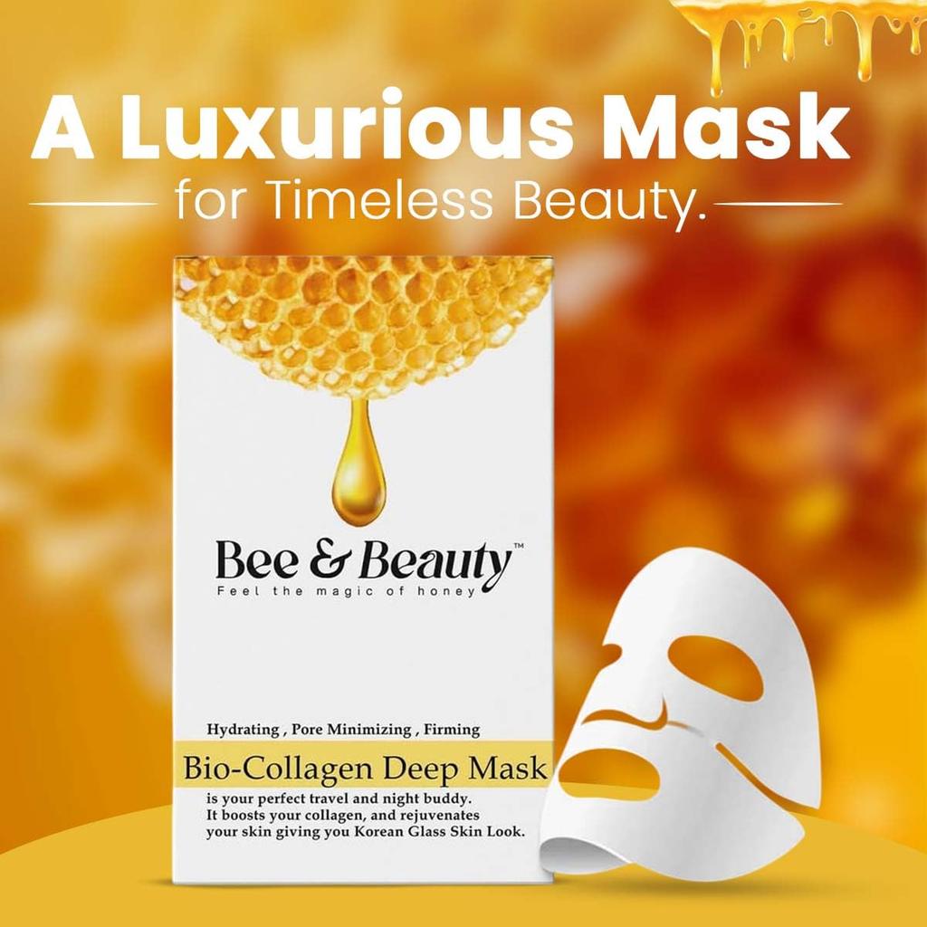 Bee & Beauty Биоколлагеновая ночная маска 1 шт. | Корейская маска для лица для 'стеклянной' кожи | Тканевая маска для глубокого увлажнения, сужения пор с полезными компонентами