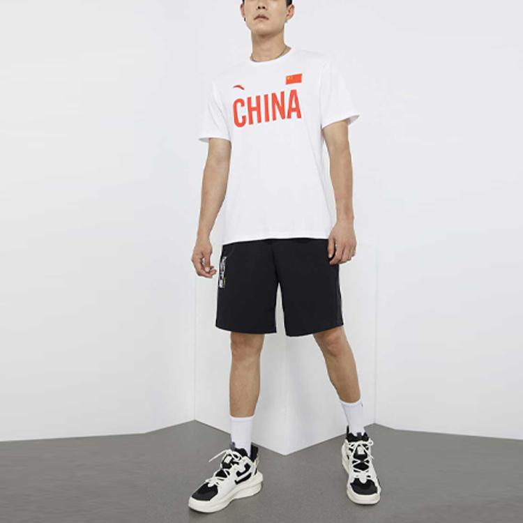 Anta Серия национального флага Спортивный пуловер с круглым вырезом Slim Fit с буквенным принтом Прямая футболка с короткими рукавами Топы унисекс Белый 172030109-1