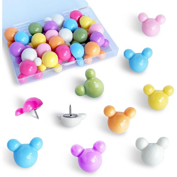 24 Pcs Cute Push p,Colorful Decorative thumbtacks,Mouse Push p,for Cork Board,Office or Home (24 Pcs- Velvet)
