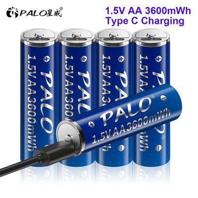 PALO 3600 МВтч, 1,5 В, литий-ионная аккумуляторная батарея AA USB, литий-ионный аккумулятор AA + кабель типа C для мыши, игрушечные часы, клавиатура MP4