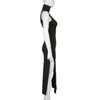 Turtleneck High Elegent Beauty Lady Dress Dress Women Gothic Print Sleeveless Women Dress Split Midi