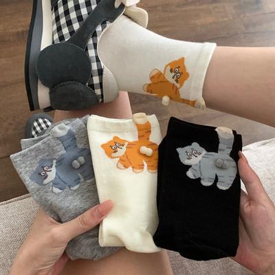 Кошачьи носки с 3D шариками Милые мультяшные кошачьи носки Озорной котенок Смешные носки до щиколотки Подарок на день рождения и праздник для женщин Любителей кошек