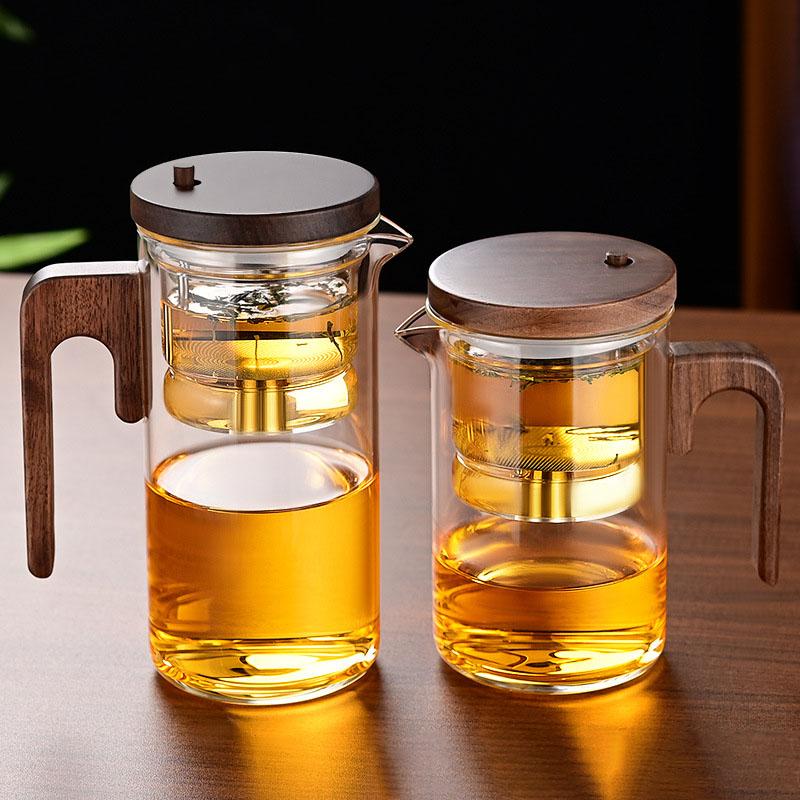 New Water Separation Inner Container Teapot One Click Magnetic Switch Tea Separation Filtration Glass Tea Pot Wood Handle Tea