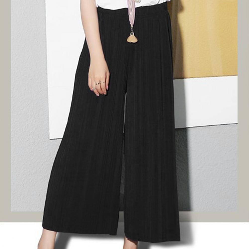 FiveFive Casual Trousers High-Waist Elastic Waistband Pleated Women Pantskirt Full Length Loose Wide Leg Pants
