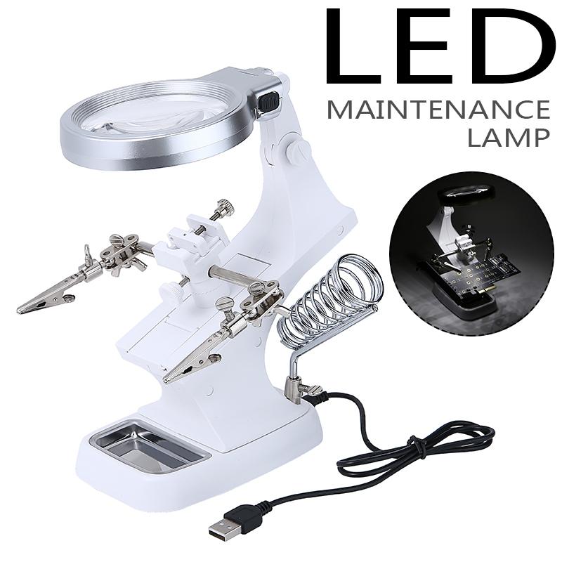 3 ручных паяльника, подставка, сварочный инструмент с увеличительным стеклом, светодиодной подсветкой, зажим типа «крокодил», зажим, помогает в ремонте