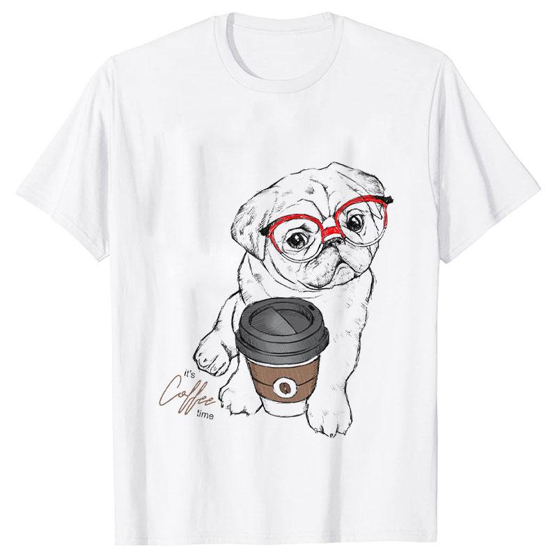 Short Sleeve Casual Ladies Fashion Female Graphic Tee Women French Bulldog Coffee Funny Clothing Summer T Clothing T-shirts