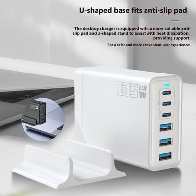 Многофункциональный настенный адаптер питания 135 Вт, порт USB Type-C, интеллектуальная настольная зарядная станция, пластиковая текстура