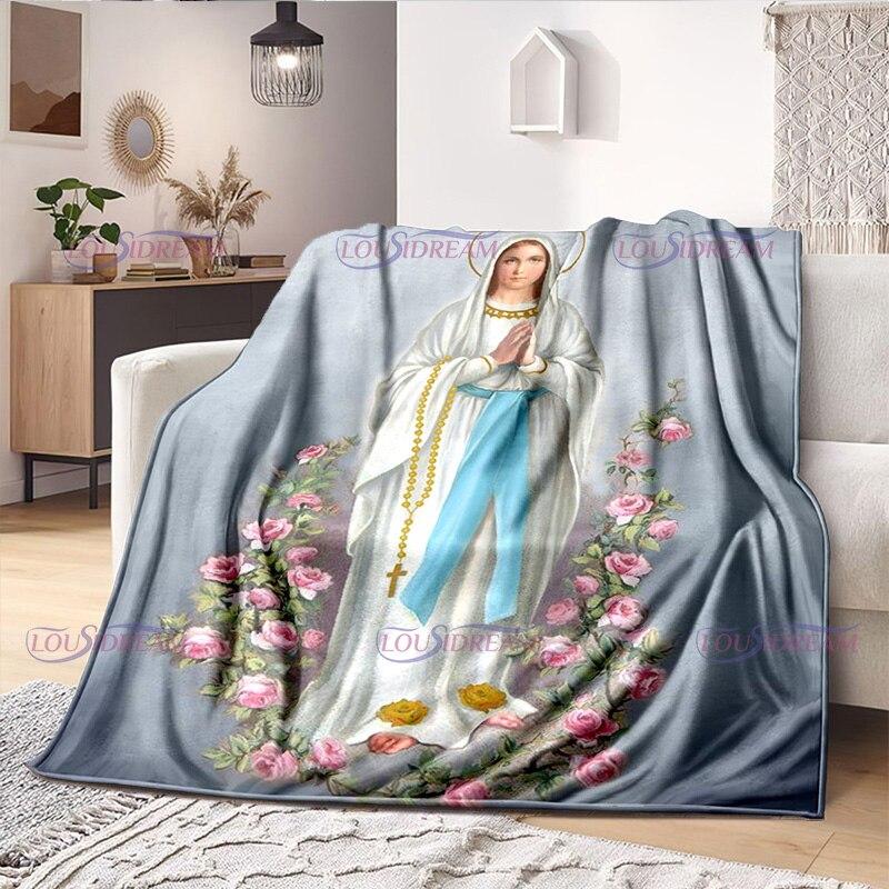 Religious Blessed Virgin Mother Mary Fleece Warm Soft Throw Blankets Fuzzy Bed Blanket for Couch, Bed, Sofa Ultra Warm and Cozy