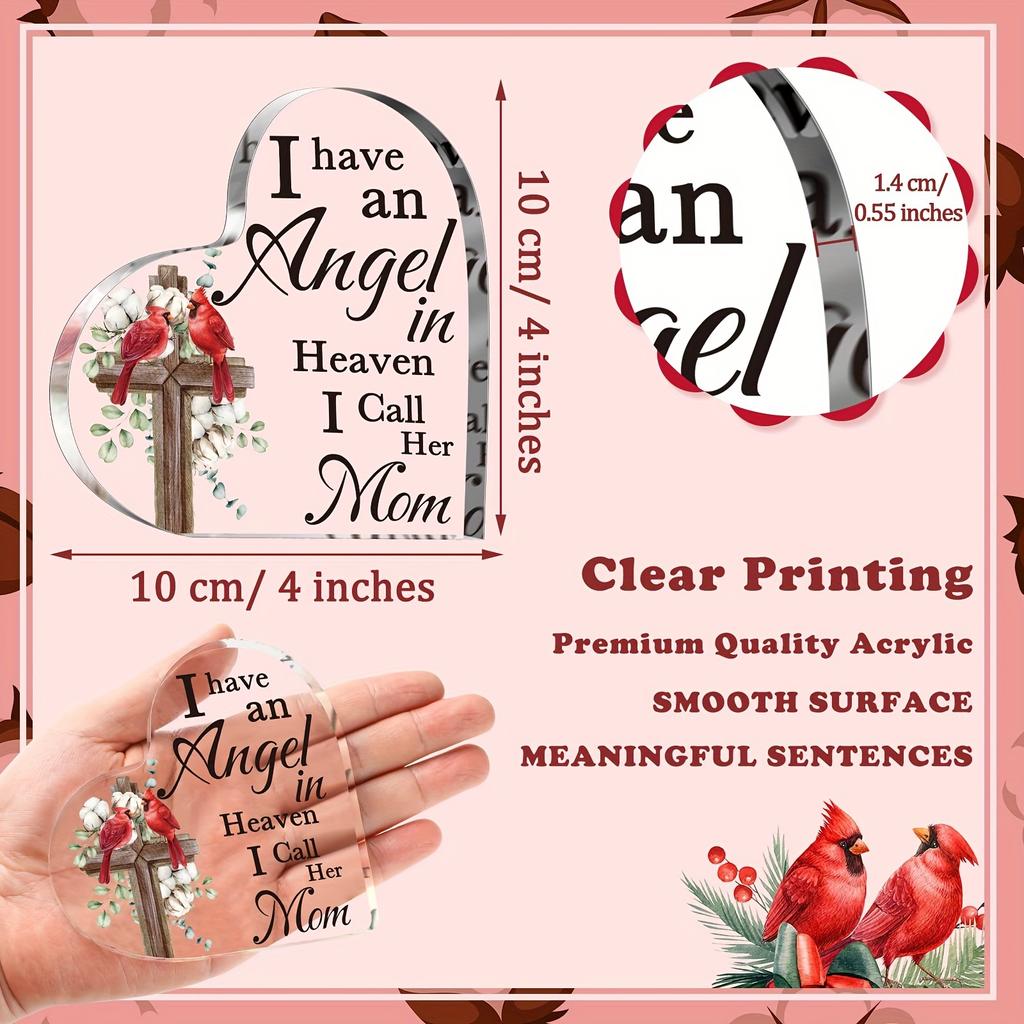 1pc Memorial Cardinal Gift Compassion in Heaven Bereavement Gift Commemorating The Loss of Mom Acrylic Decorative Plaque- Acrylic Desktop Ornament 