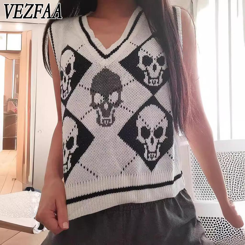 VEZFAA Women's Fashion Casual Summer Spring Sleeveless V-Neck Sweaters