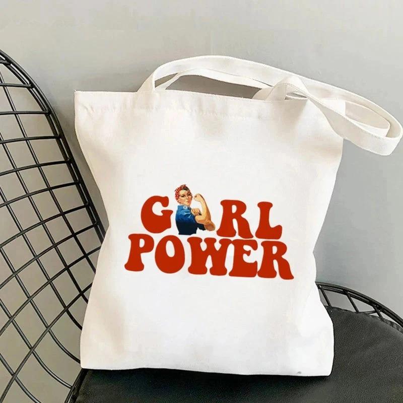 Сумка-тоут Girl Power Print, уличная модная эстетическая сумка через плечо, эко-сумки для путешествий, повседневные сумки для покупок