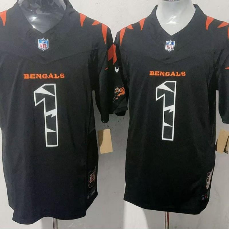 Cincinnati Bengals Chase 1 NFL Embroidered Jersey Mens Football Uniform Fan Apparel White Black Orange Edition