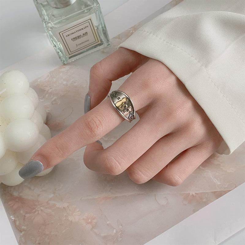 Buyee 925 Sterling Silver Cat Open Ring Adjustable Animal Jewelry for Women Men Fine Silver Ring Gift with Box