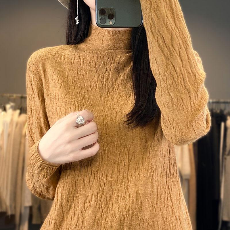 2025 Autumn Women's Half-High Neck Slim Fit Knit Pullover Sweater, Korean Style