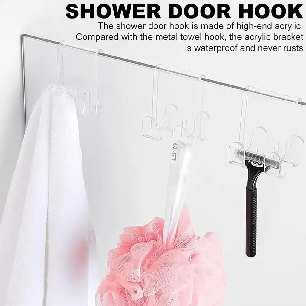Shower Door Hooks Behind Door Towel Rack Towel and Coats Hanger Nonstick and Non-punching Over the Door Bathroom Accessories