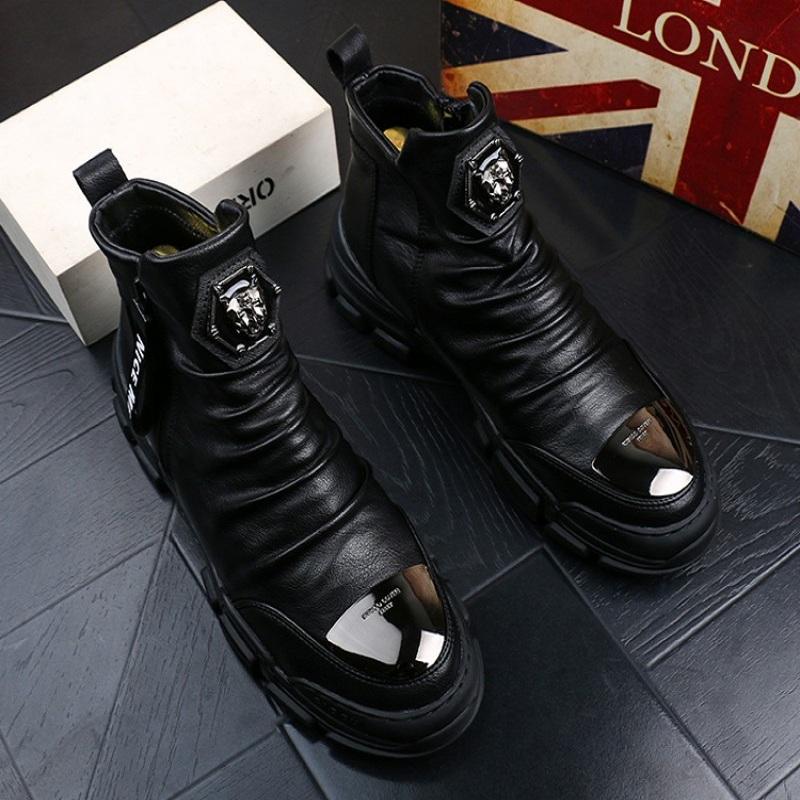 Fashion High Quality Leather Boots High Top British Style Shoes Men's Luxury Shoes Zapatos Hombre A6