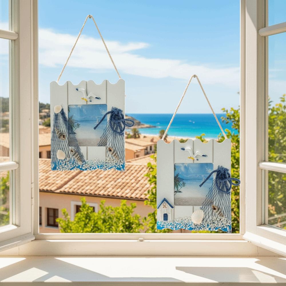 Фоторамка в морском стиле, деревянный материал, настенный подвес для украшения, украшение для спальни