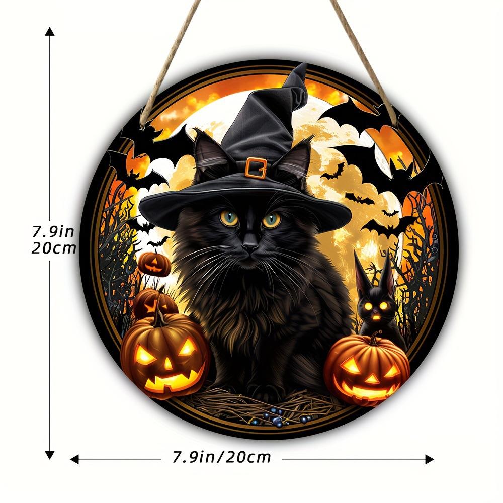 Halloween Wooden Door Plaque Craftsmanship Circular Logo Witch Pendant Home Decor