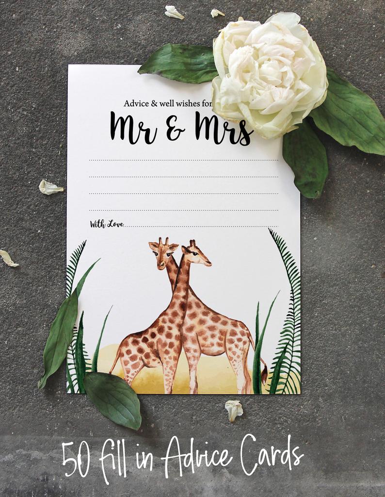Inkdotpot Советы и пожелания для мистера и миссис, карточки с советами по организации свадьбы в стиле сафари, альтернативная гостевая книга, упаковка из 50 штук, 5X7 дюймов