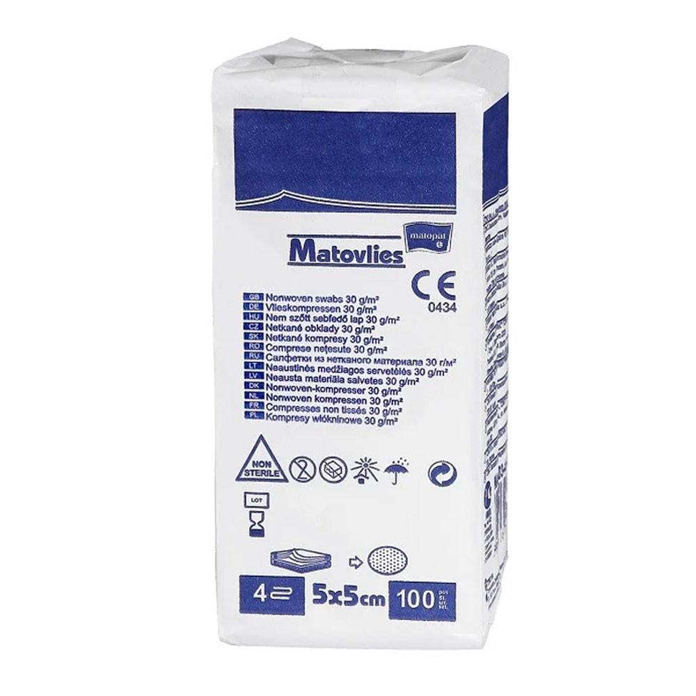 Non-Sterile Compress 5X5 Made of Non-woven Fabric 30G Matovlies 100 Pcs Paper Bag
