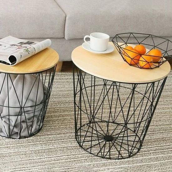 Круглый журнальный столик со съемной деревянной крышкой. Прочный многофункциональный домашний офис для гостиной.