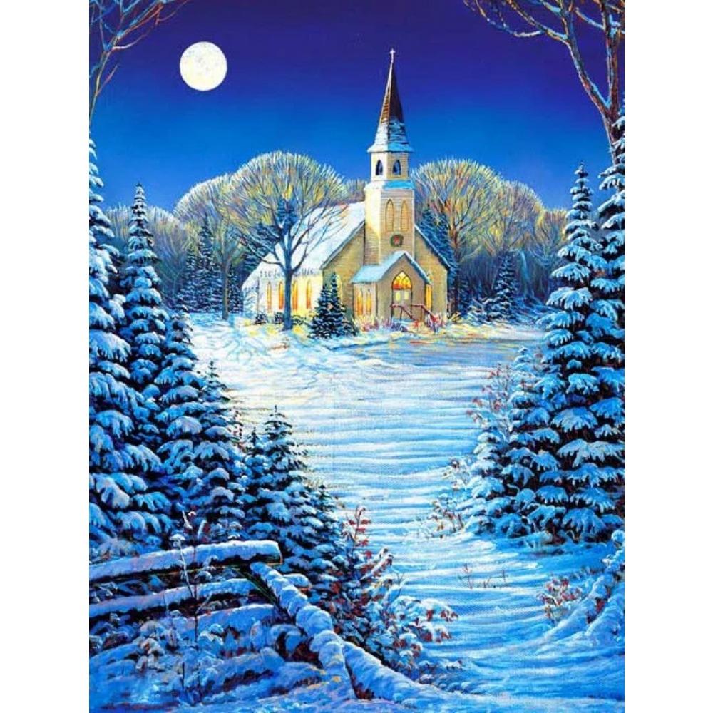 Алмазная живопись Art Full Drill Снежный дом Алмазная картина Ручная работа Снежный день Diy Алмазная мозаика Картина Украшение дома Рождественский подарок