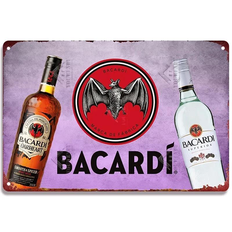 Ретро Bacardi Металлическая детская, Жестяная детская, Плакетка бренда рома, Винтажная тарелка, Настенное украшение, Постер, Бар, Мужская берлога, Шэбби