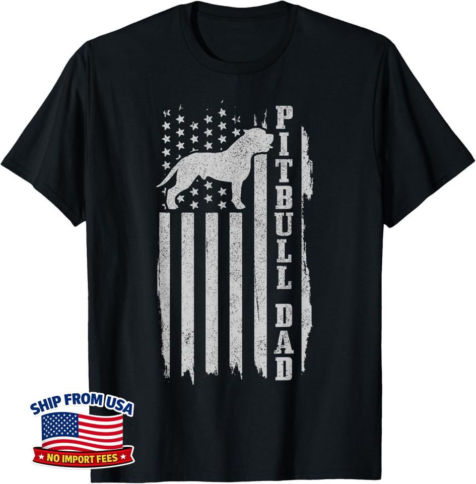 Fun Gift Pitbull Dad Vintage American Flag Patriotic Pitbull Dog Unisex T-Shirt