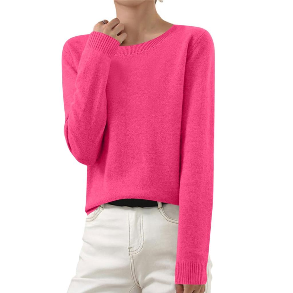 Women's Autumn And Winter Fashion Long-sleeved Basic Crew-neck Loose Pullover Sweater Top