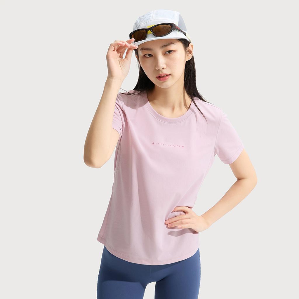 Li-Ning Серия Фитнес Простая однотонная футболка с круглым вырезом и короткими рукавами Женские топы телесно-розовый ATSV510-2