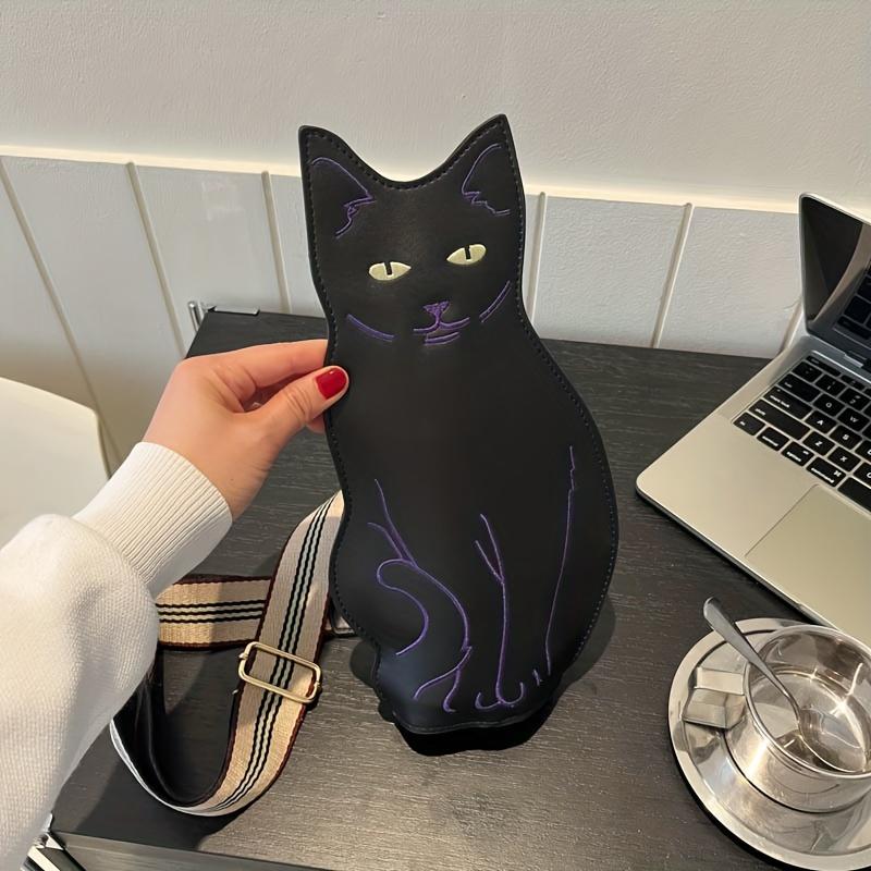 Outdoor travel black cat shaped chest bag cute cartoon anime suspender bag artificial leather crossbody bag