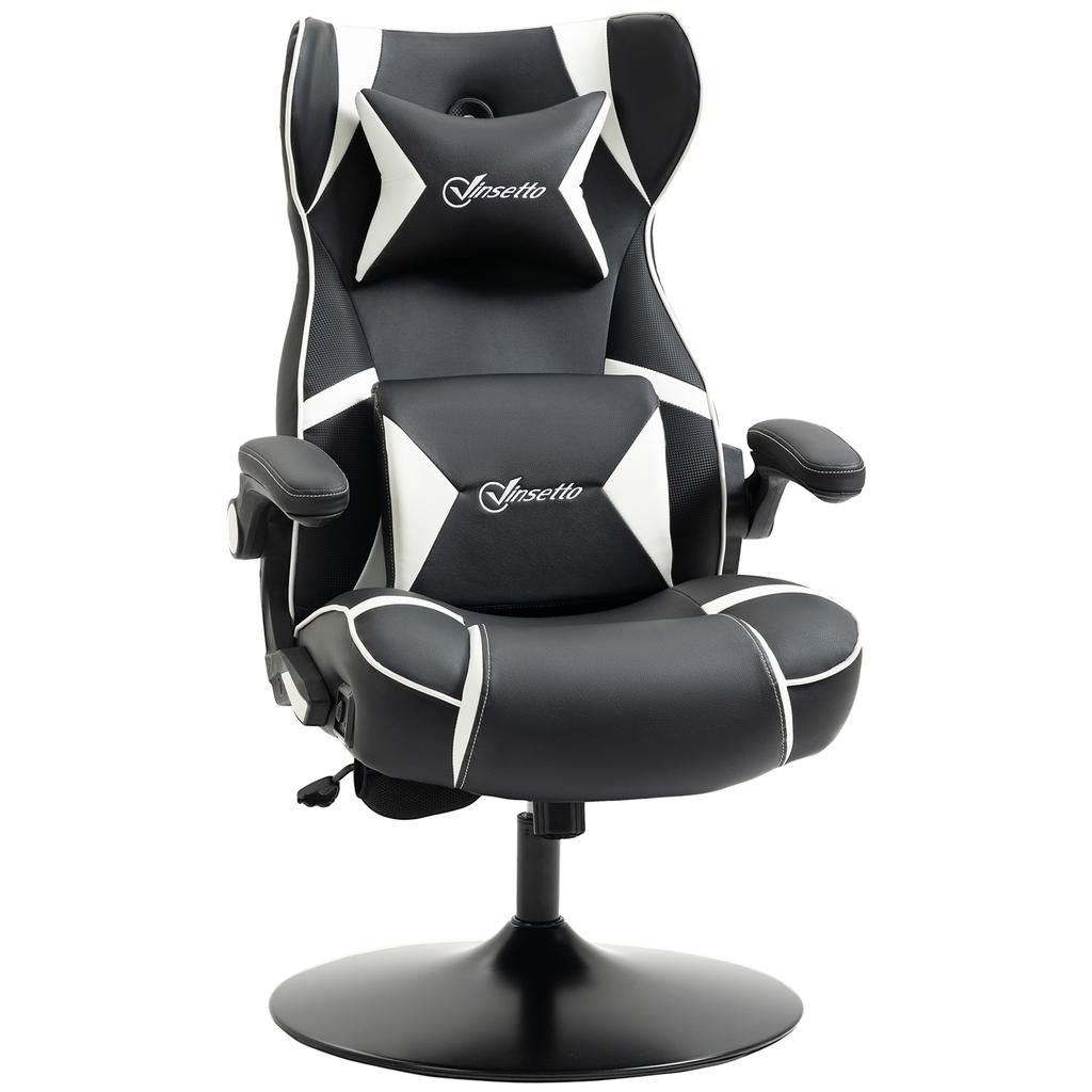 Gaming Chair, Gaming Seat, Integrated Speakers, Reclining Backrest, Black+White, 69 x 73 x 118cm