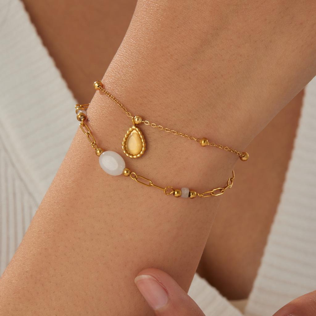 316L Stainless Steel Teardrop White Stone Charm Bracelet For Women Girl Fashion New Trendy Wrist Chain Jewelry Holiday Gifts