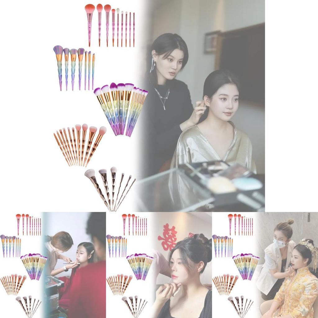 Набор из 10 кистей для макияжа с 3D градиентом и синтетическим ворсом для профессионального использования