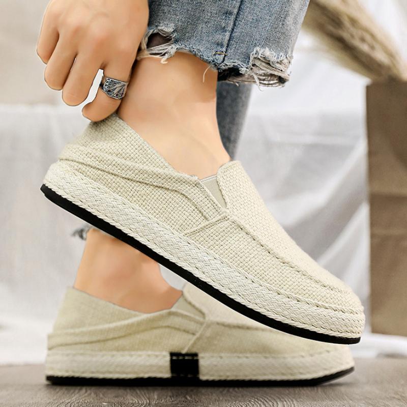 2025 New Men's Casual Shoes Summer Loafers Linen Breathable Walking Shoe Classic Flat Lazy Shoes for Men Weaving Tenis Masculino