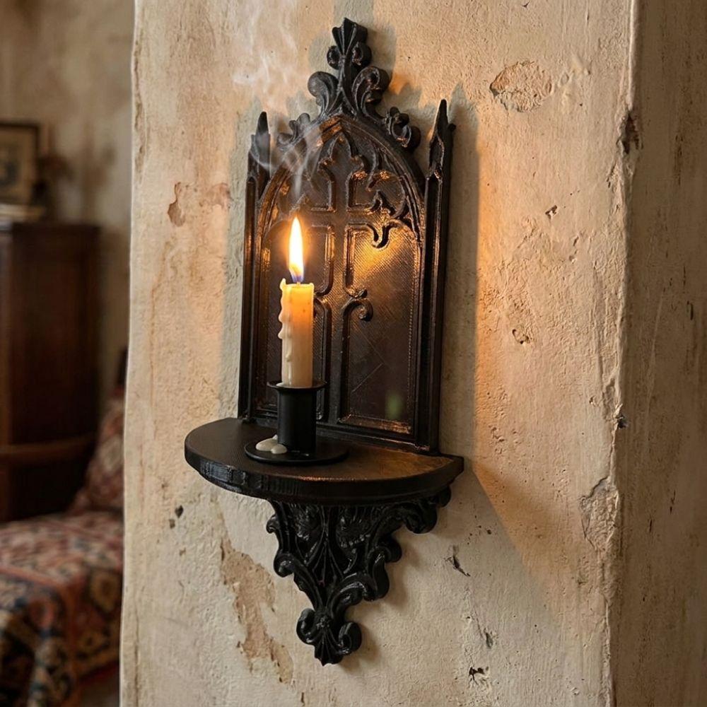 3D Printed Gothic Wall Shelf Dark Style Floating Rack Wall Mounted Candlestick Wall Decor