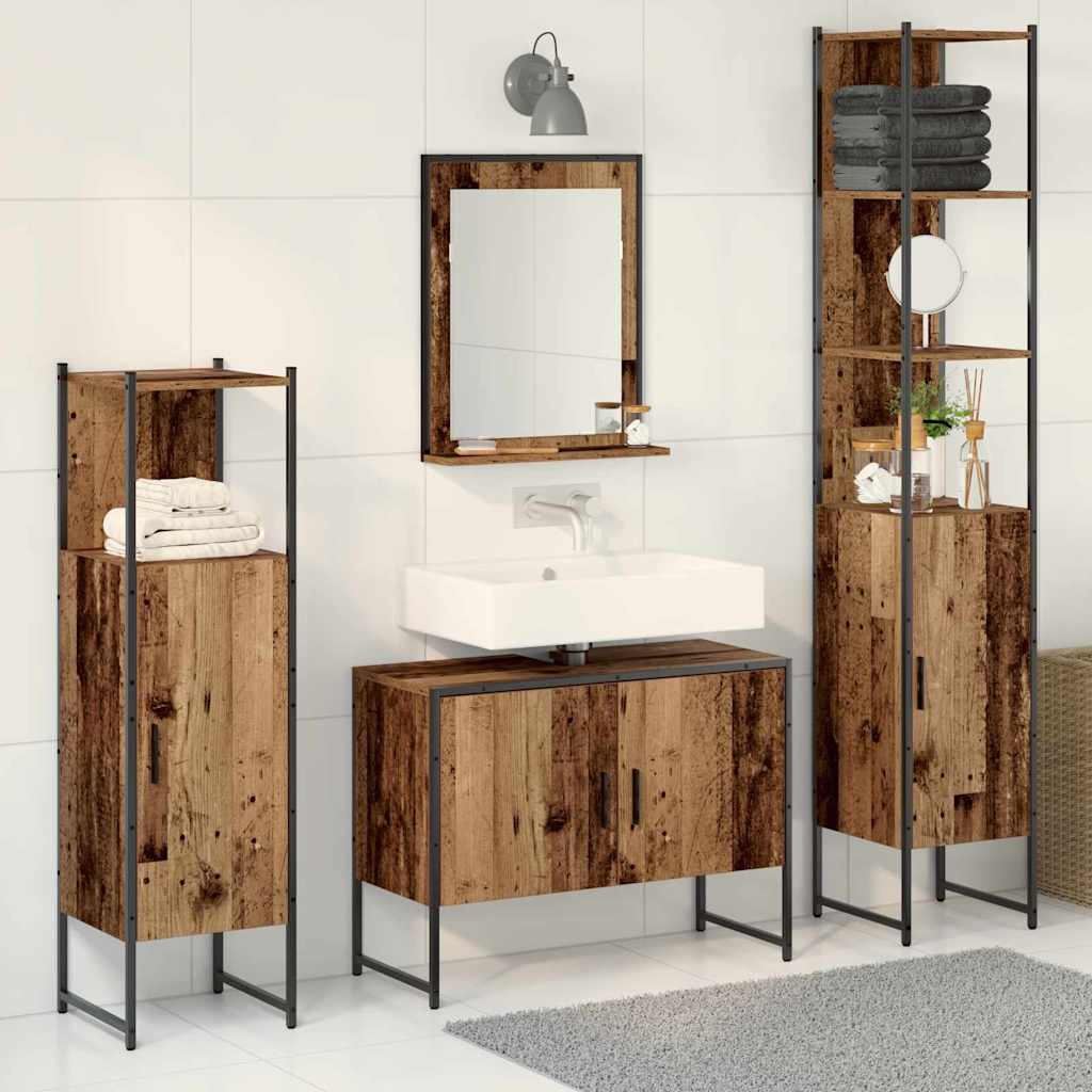 Bathroom Furniture Set with Door Shelf 4 pcs Brown Engineered Wood